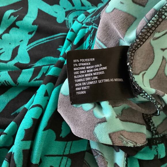 East 5th Black Green Leaf Print Jersey Blouse Top Medium - Picture 7 of 7